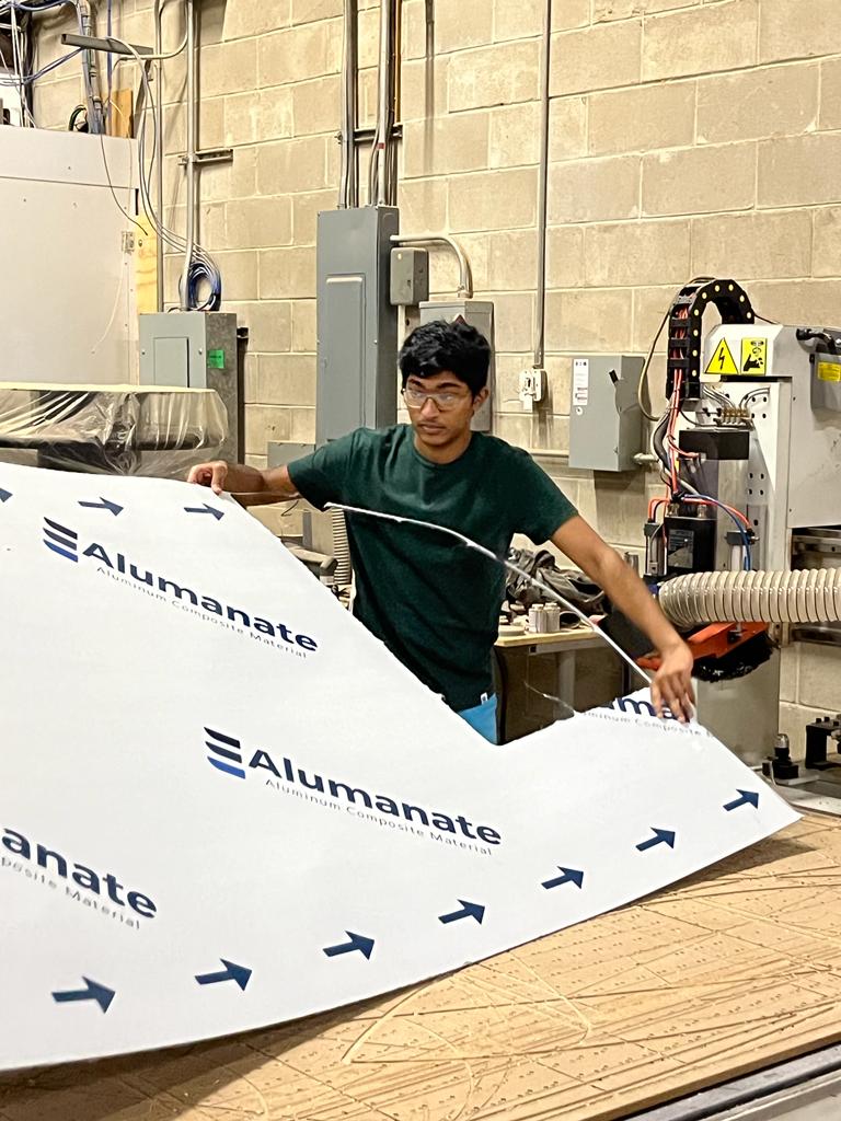 Fabricating sign materials for the Mount Tabor walking tour project.